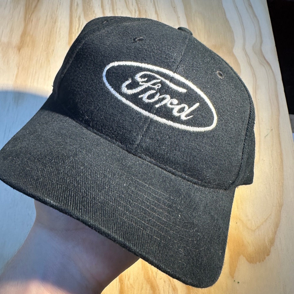 Ford Motors Black Snapback Trucker Hat Embroidered Logo Hot Rods Cap OSFM